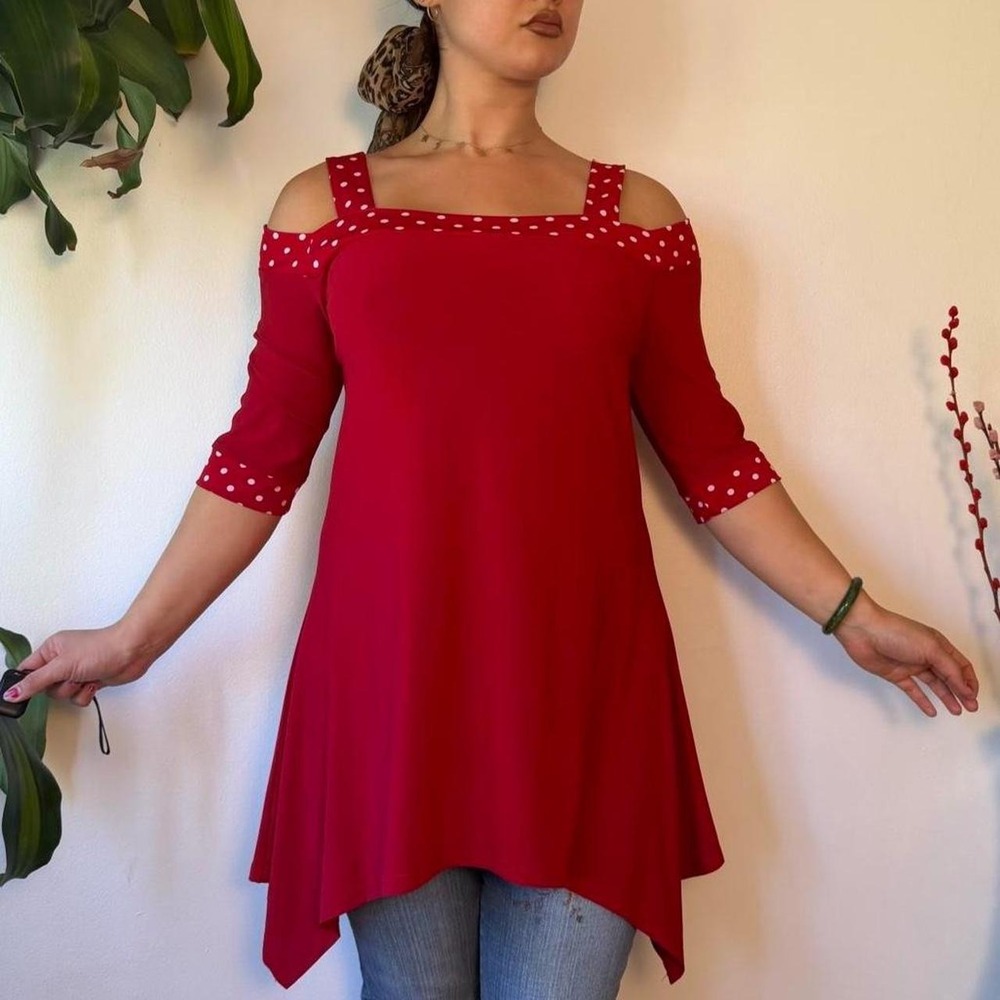 One Fashion Red Polka Dot Handkerchief Tunic Dress XL TS 4219 Retro Twee Pinup